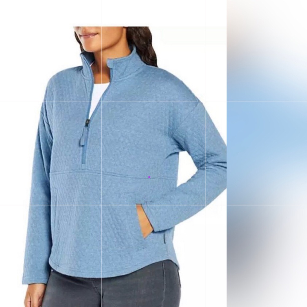 Pullover mock neck half 1/4 zipper E Z quilt pockets sweatshirt soft comfortable